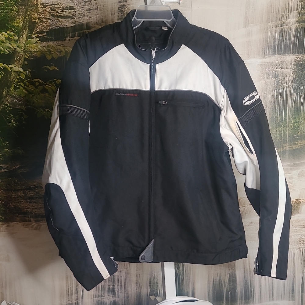 Castle Streetwear Men 2XL black white motorcycle riding heavy long sleeve jacket